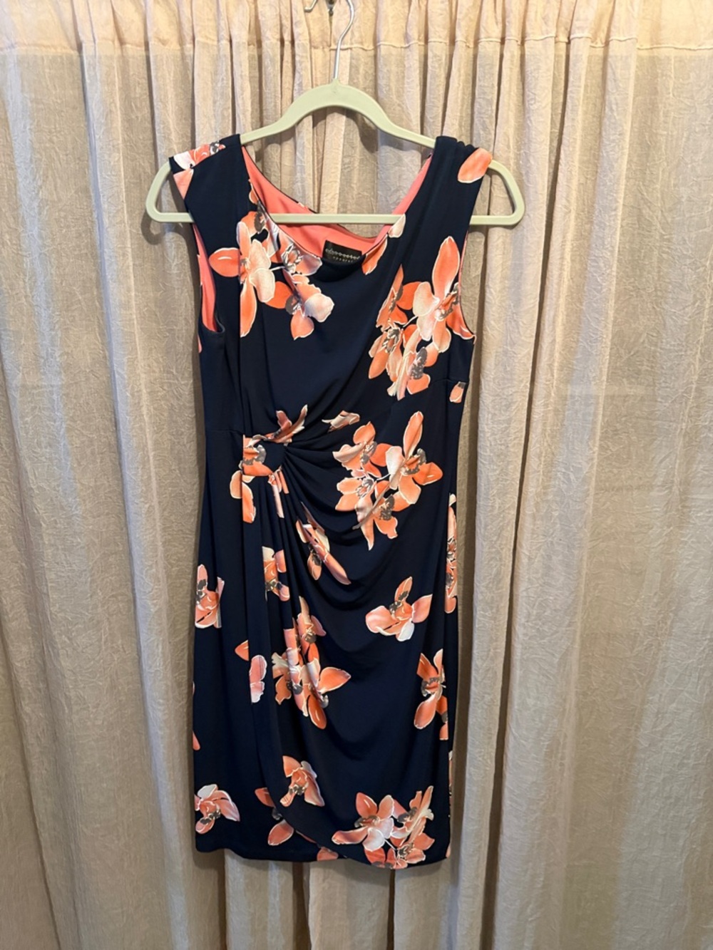 connected apparel Navy Midi Dress with Coral Floral Print